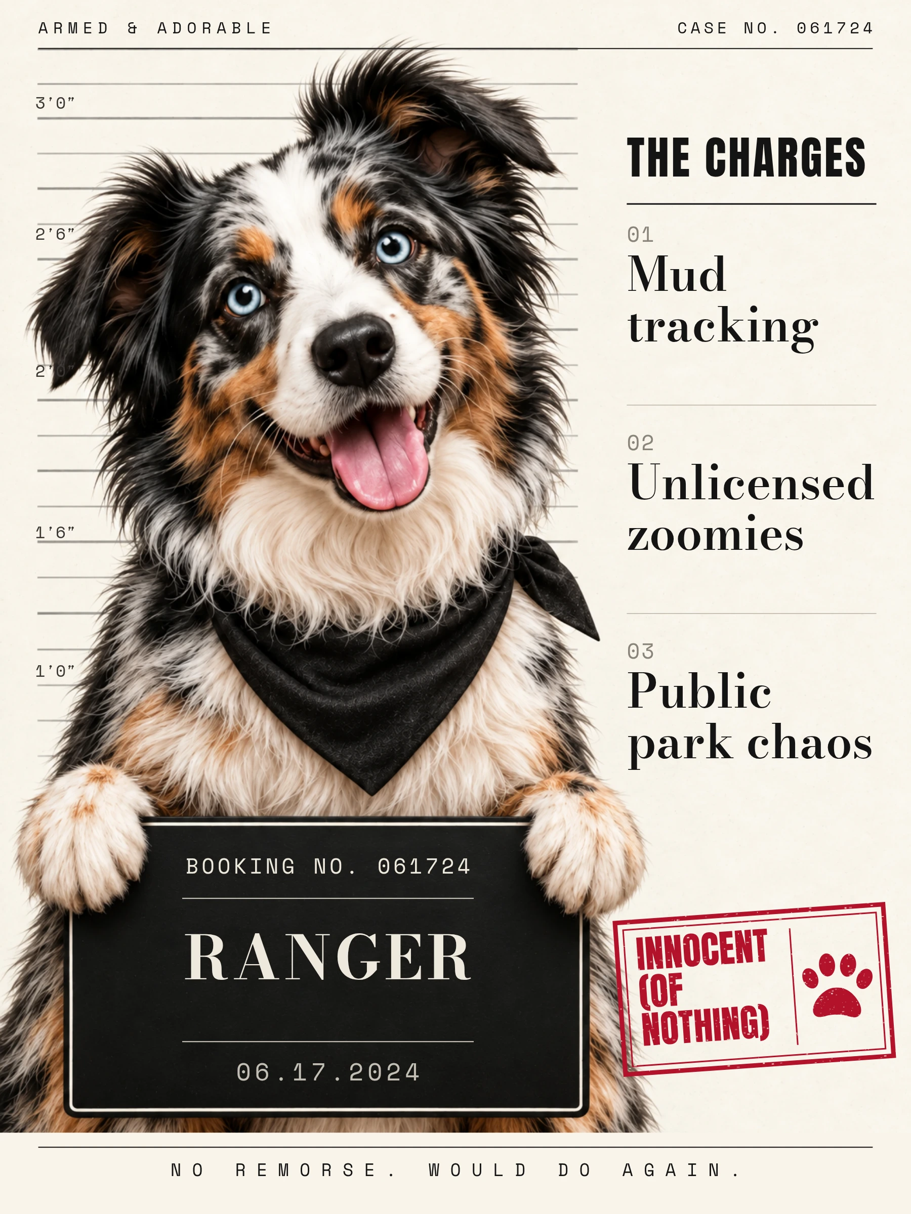 Ranger’s editorial portrait and charge sheet